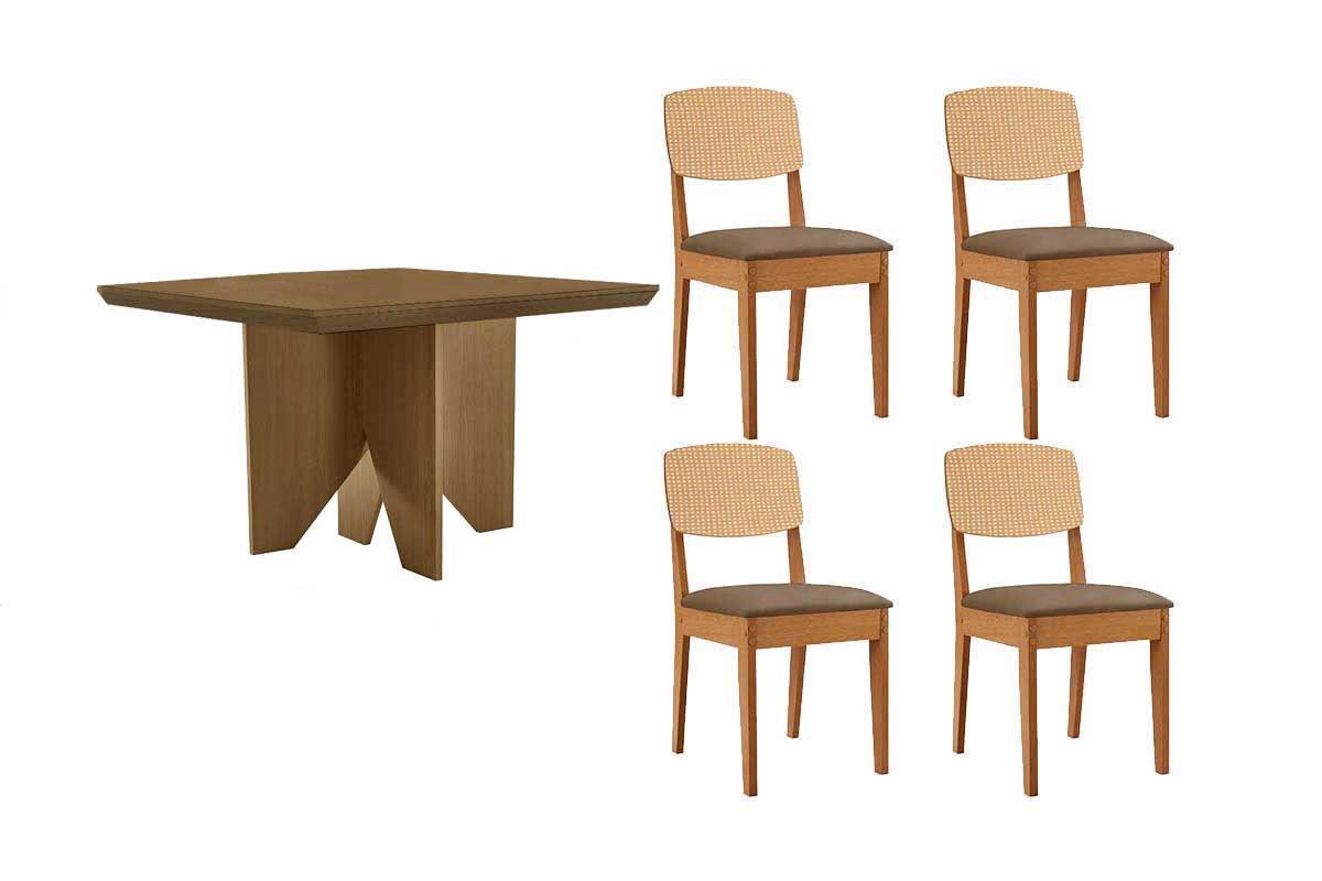 Sala Jantar Mesa Nevada Tampo Curvo 90cm+4 Cadeiras Havana - Rufato