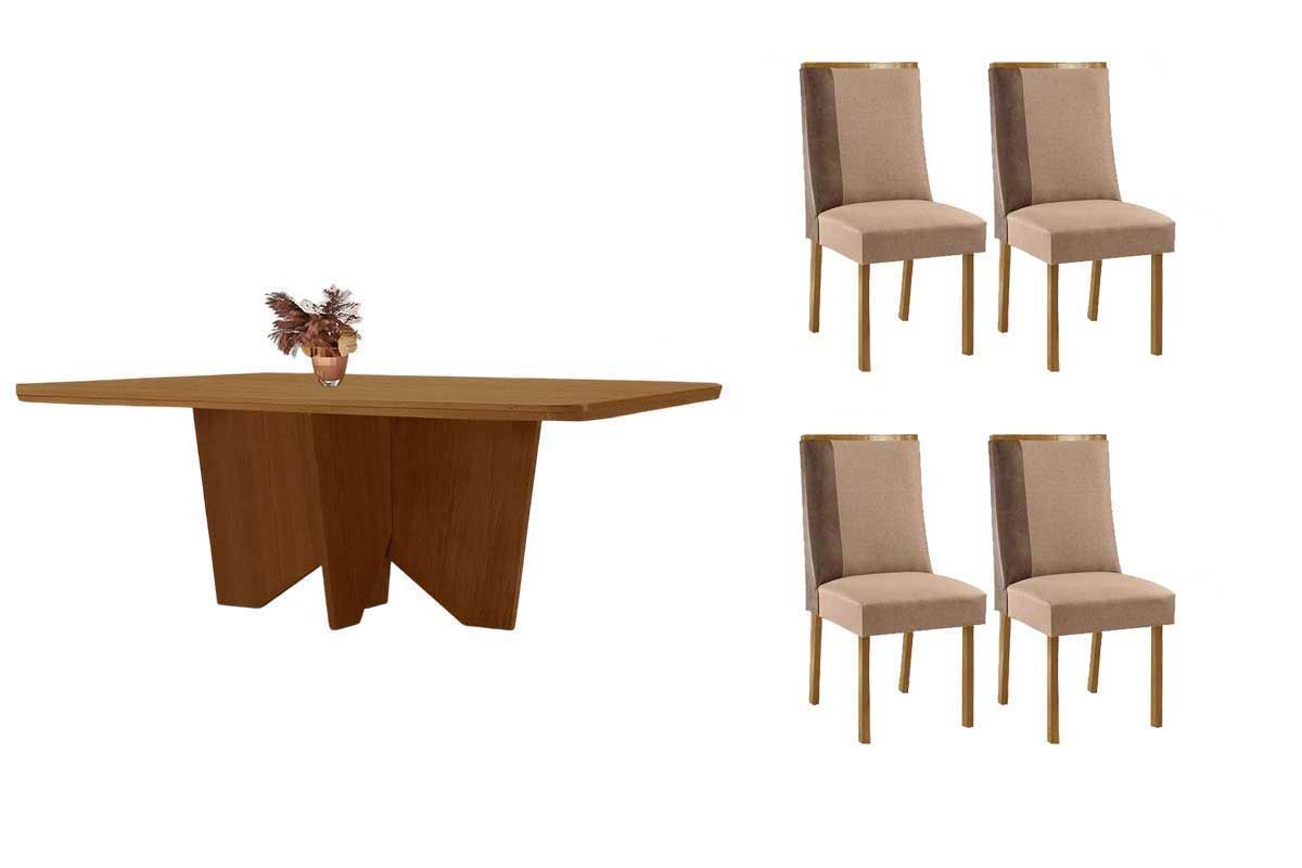 Sala Jantar Mesa Nevada Tampo Curvo 120cm+4 Cadeiras Tilia Madeira - Rufato