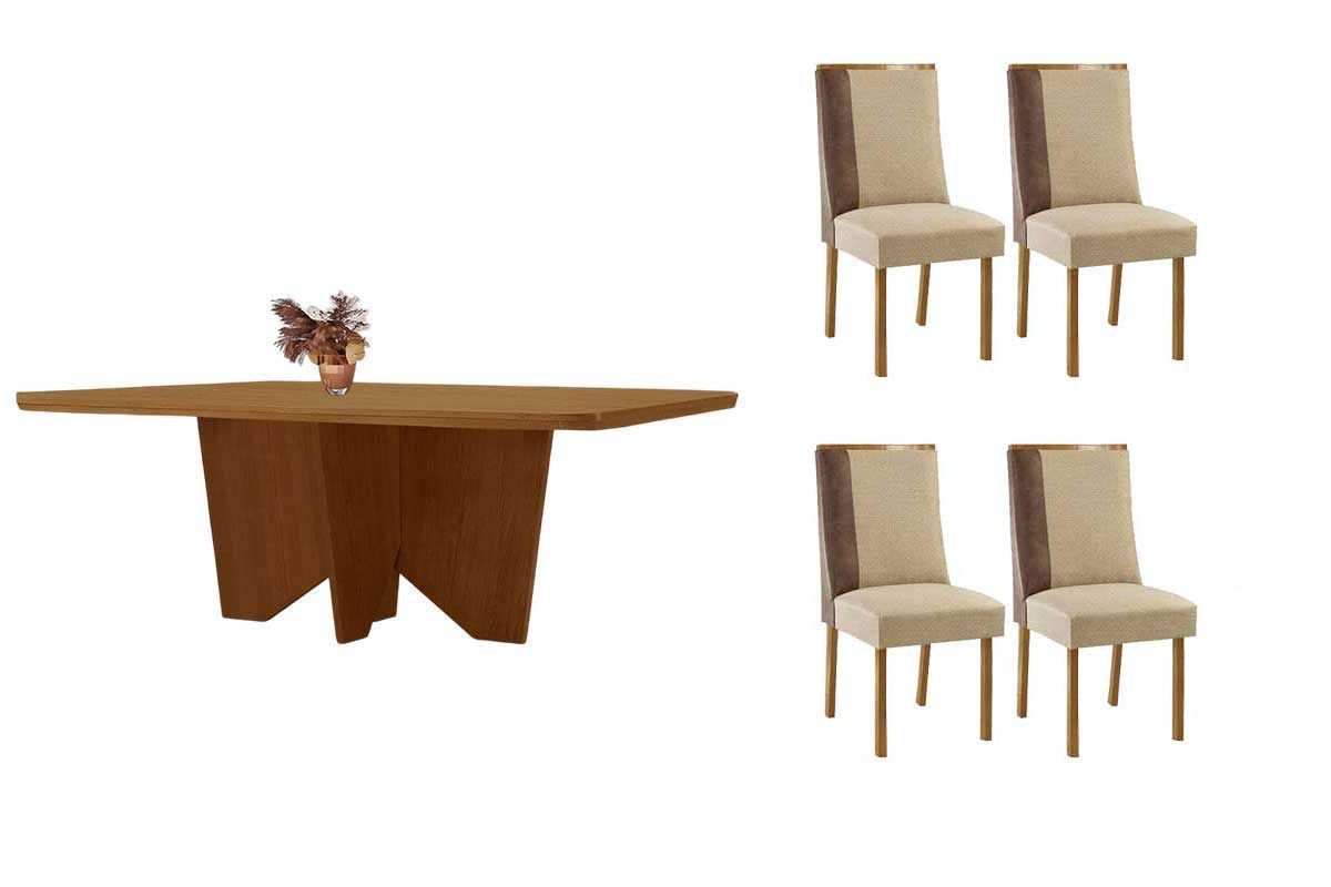 Sala Jantar Mesa Nevada Tampo Curvo 120cm+4 Cadeiras Tilia Madeira - Rufato