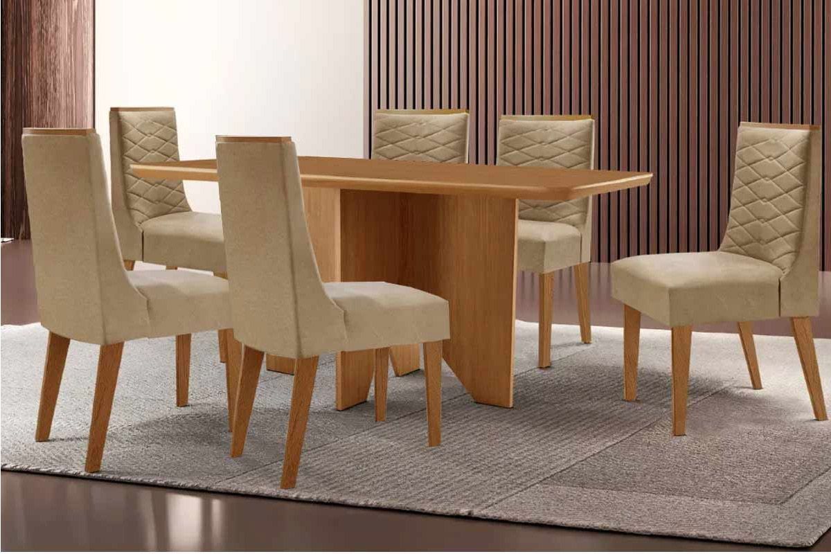 Sala Jantar Mesa Nevada Tampo Curvo 180cm+6 Cadeiras Maldivas Madeira - Rufato