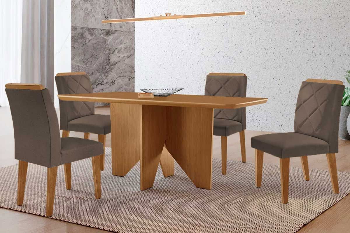 Sala Jantar Mesa Nevada Tampo Curvo 120cm+4 Cadeiras Pietá Madeira - Rufato