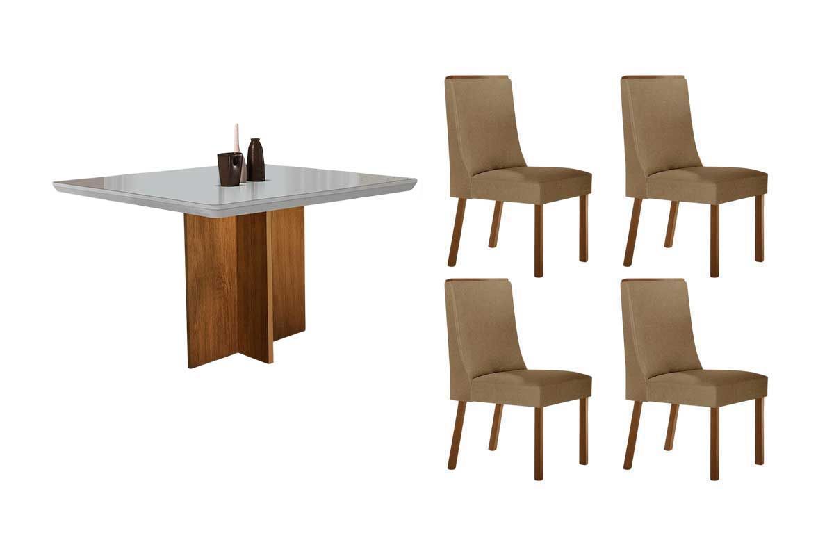Sala Jantar Mesa Berlim Tampo Curvo 90cm+4 Cadeiras Dakota Madeira - Rufato