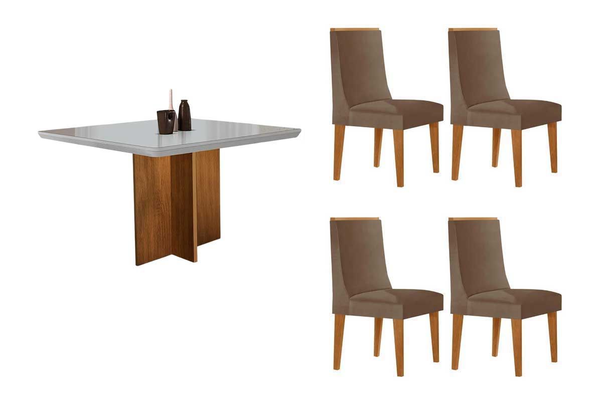 Sala Jantar Mesa Berlim Tampo Curvo 90cm+4 Cadeiras Dakota Madeira - Rufato