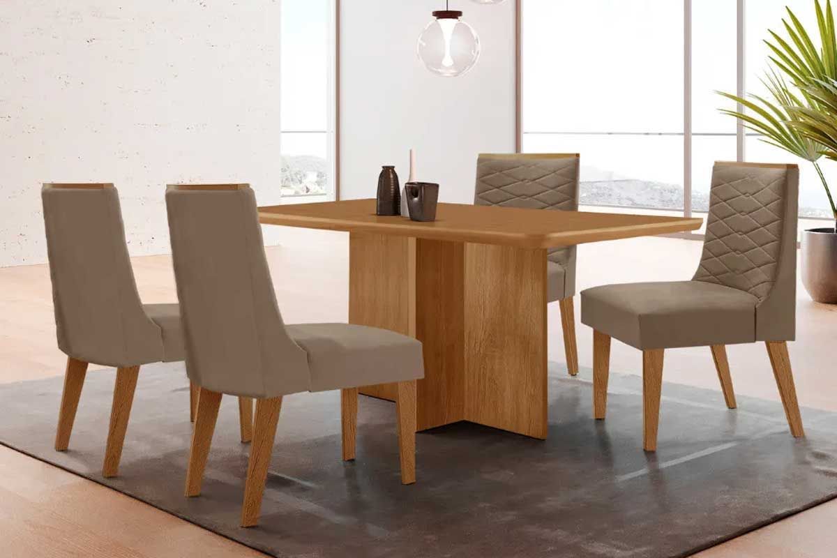 Sala Jantar Mesa Berlim Tampo Curvo 120cm+4 Cadeiras Maldivas Madeira - Rufato
