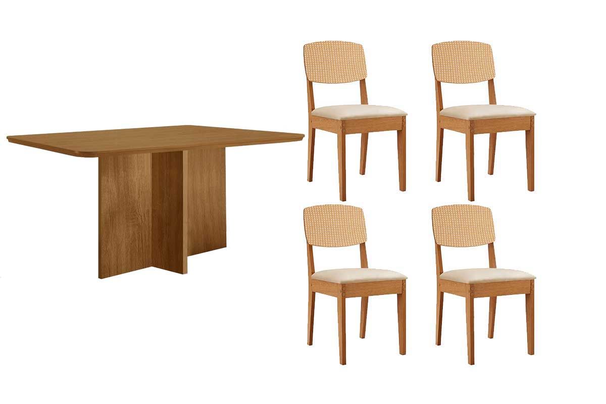 Sala Jantar Mesa Berlim Curvo 120cm + 4 Cadeiras Havana - Rufato