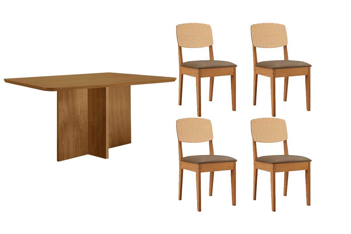Sala Jantar Mesa Berlim Curvo 120cm + 4 Cadeiras Havana - Rufato