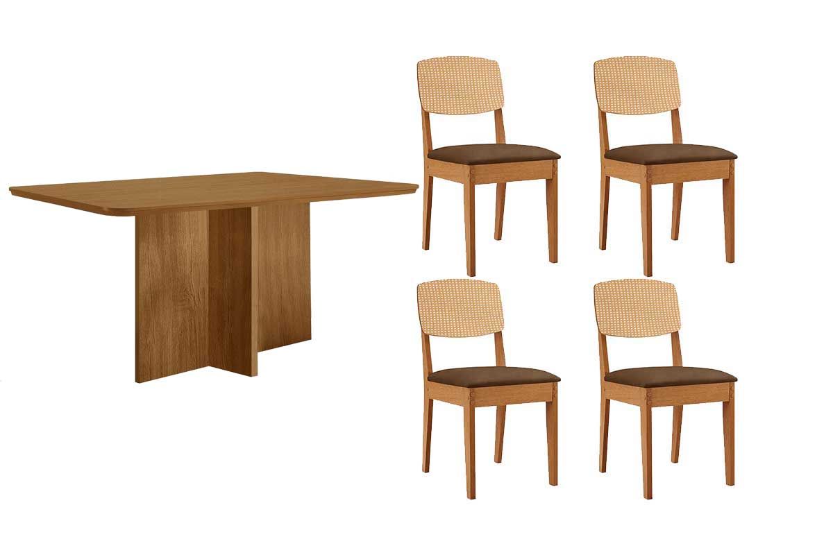 Sala Jantar Mesa Berlim Curvo 120cm + 4 Cadeiras Havana - Rufato