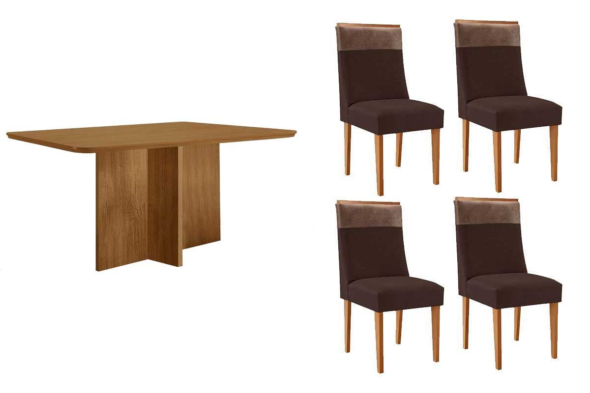 Sala Jantar Mesa Berlim Tampo Curvo 120cm+4 Cadeiras Jaspe Madeira - Rufato