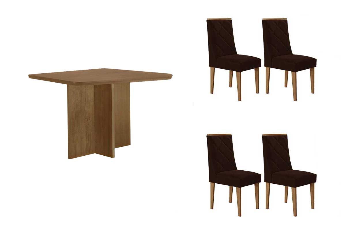 Sala Jantar Mesa Berlim Tampo Curvo 90cm+4 Cadeiras Pietá Madeira - Rufato