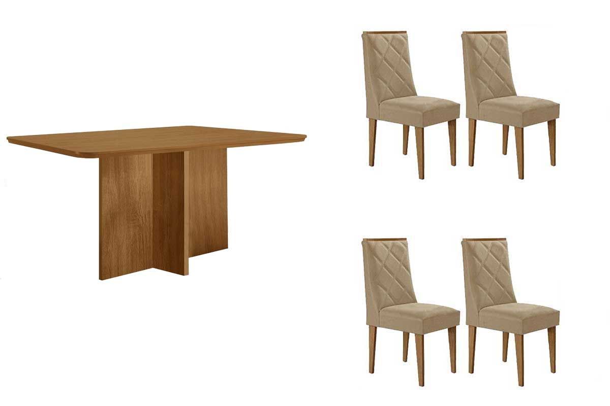 Sala Jantar Mesa Berlim Tampo Curvo 120cm+4 Cadeiras Pietá Madeira - Rufato