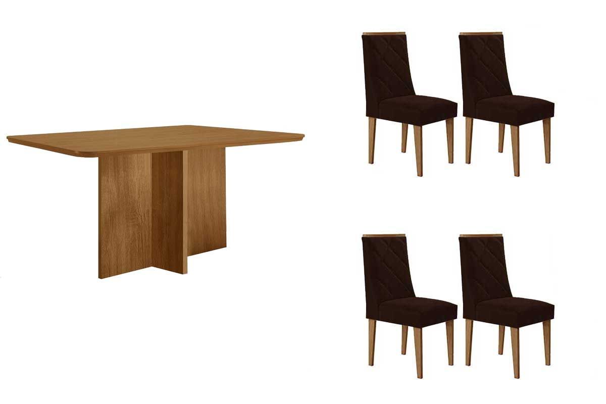 Sala Jantar Mesa Berlim Tampo Curvo 120cm+4 Cadeiras Pietá Madeira - Rufato
