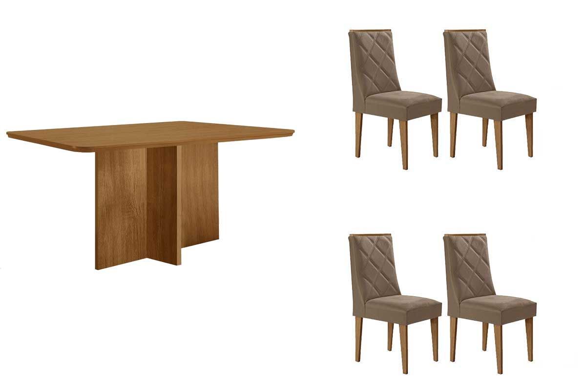 Sala Jantar Mesa Berlim Tampo Curvo 120cm+4 Cadeiras Pietá Madeira - Rufato