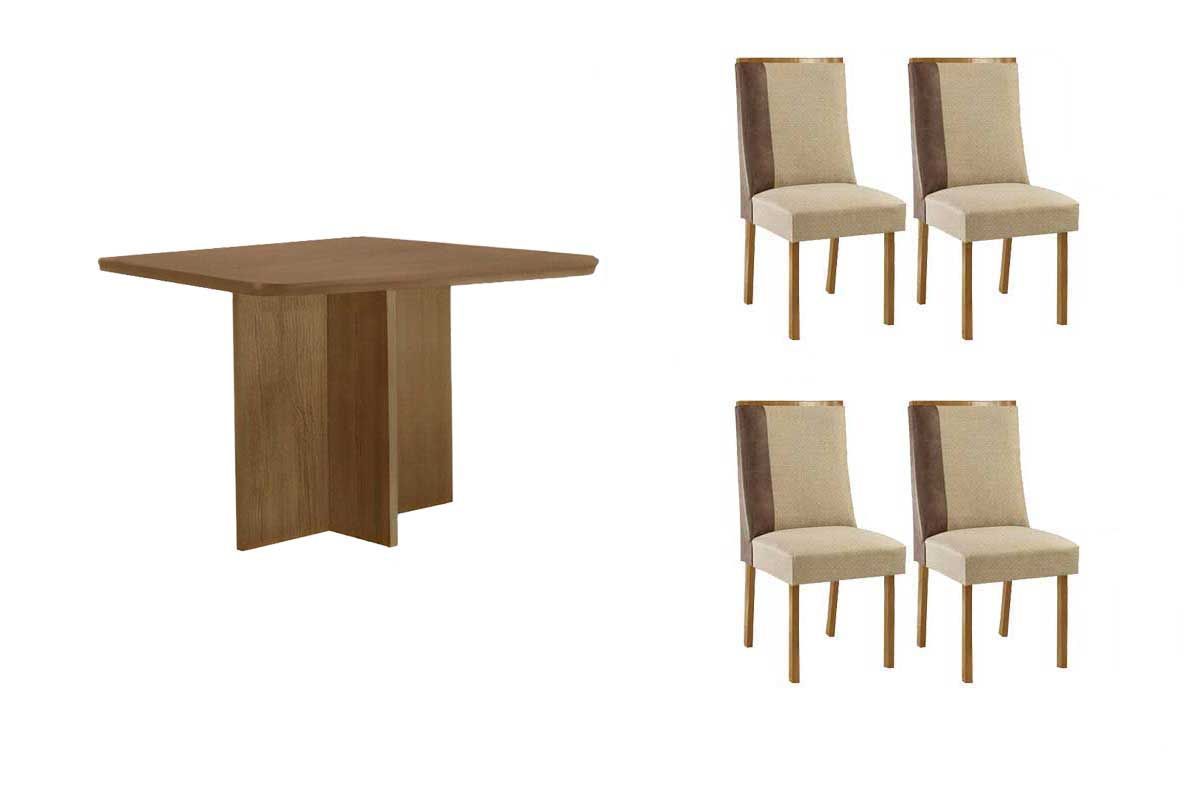 Sala Jantar Mesa Berlim Tampo Curvo 90cm+4 Cadeiras Tilia Madeira - Rufato