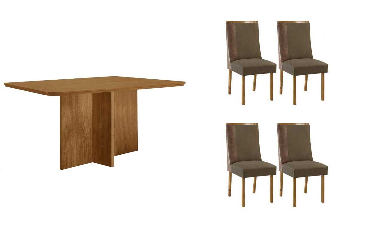 Sala Jantar Mesa Berlim Tampo Curvo 120cm+4 Cadeiras Tilia Madeira - Rufato