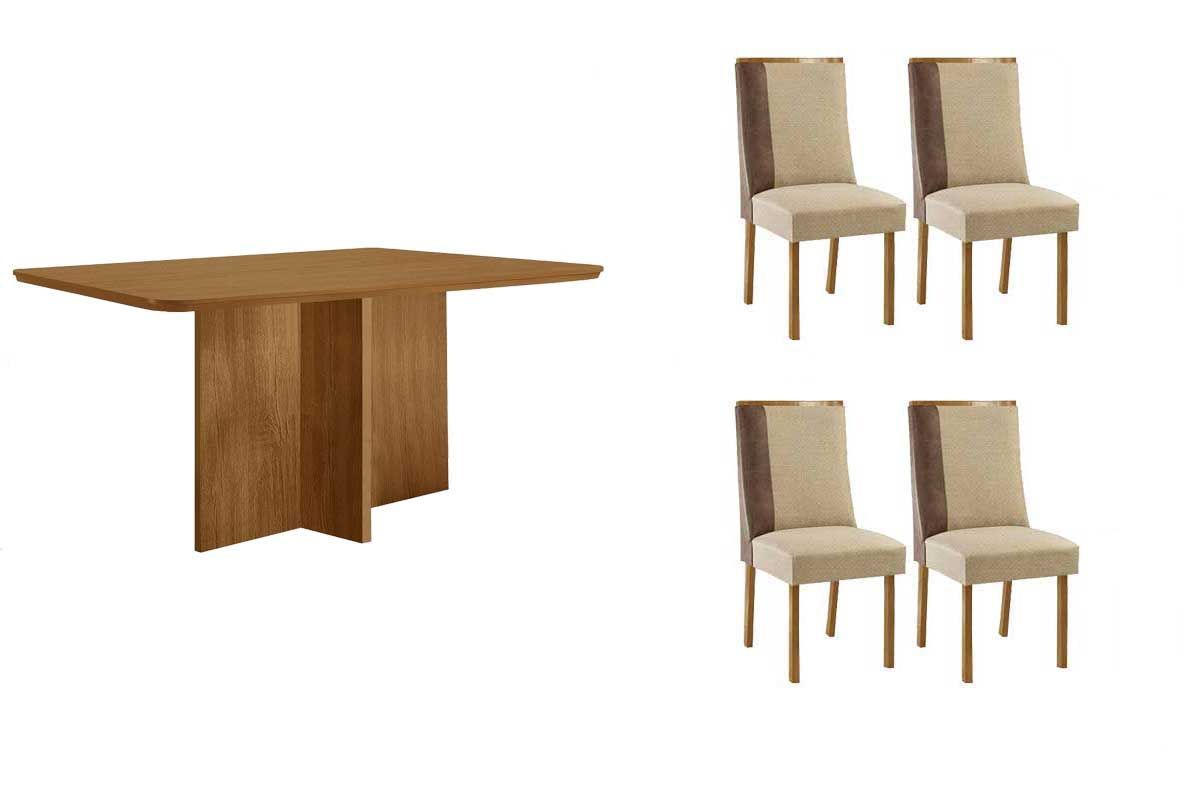 Sala Jantar Mesa Berlim Tampo Curvo 120cm+4 Cadeiras Tilia Madeira - Rufato