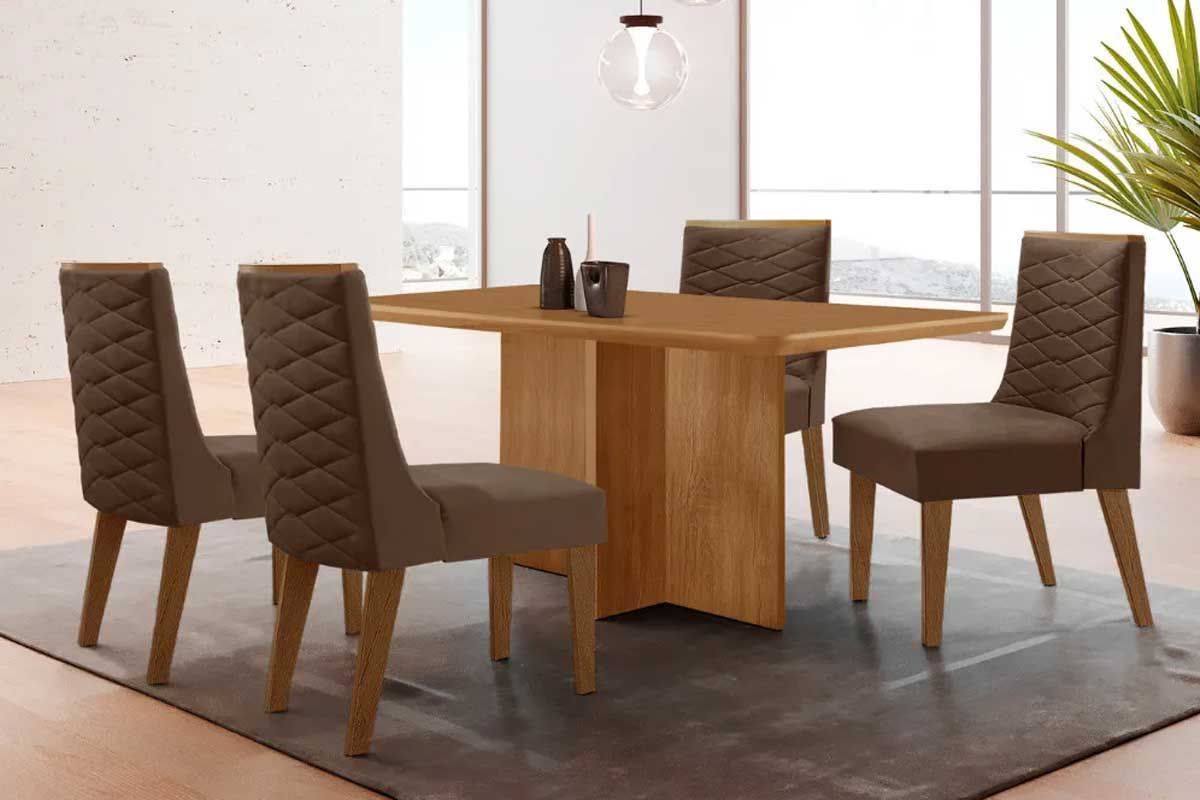Sala Jantar Mesa Berlim Tampo Curvo 120cm+4 Cadeiras Dafne Madeira - Rufato