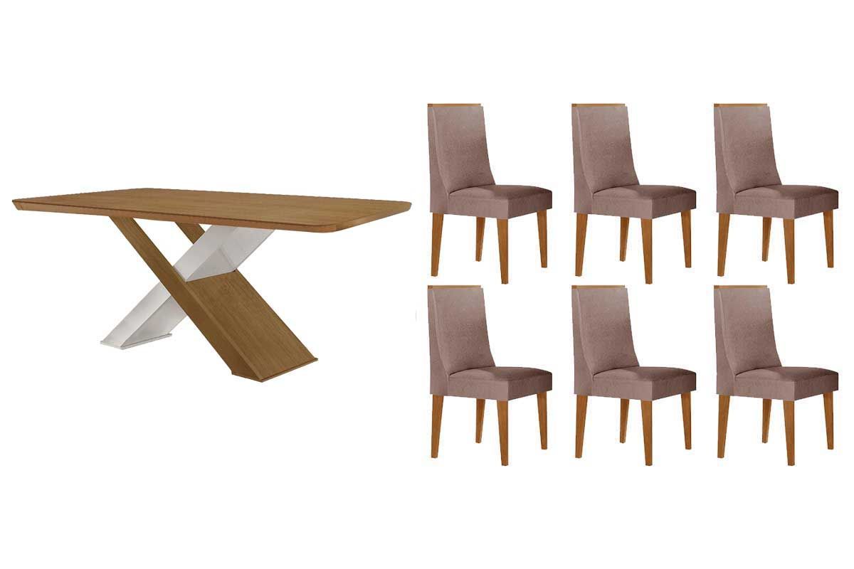 Sala Jantar Mesa Imperatriz Tampo Curvo 180cm+6 Cadeiras Dakota Madeira - Rufato