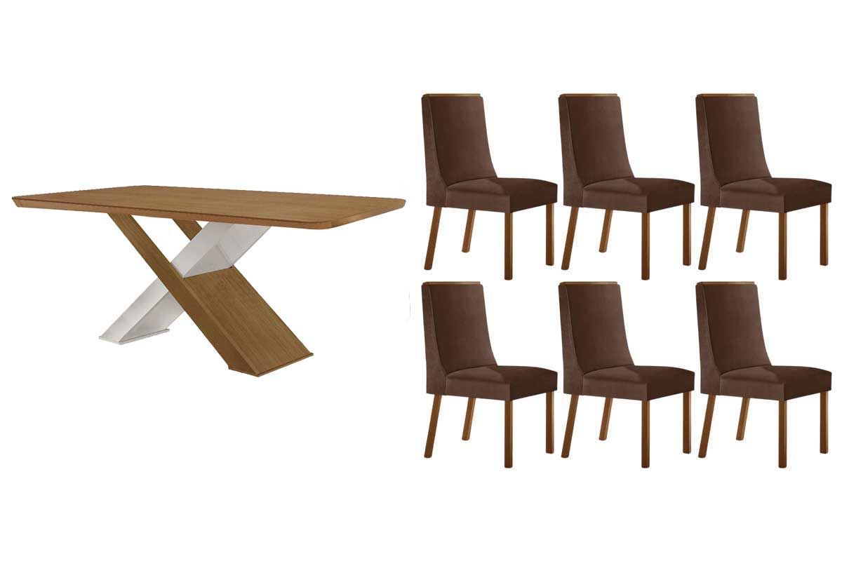 Sala Jantar Mesa Imperatriz Tampo Curvo 180cm+6 Cadeiras Dakota Madeira - Rufato