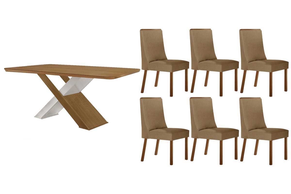 Sala Jantar Mesa Imperatriz Tampo Curvo 180cm+6 Cadeiras Dakota Madeira - Rufato
