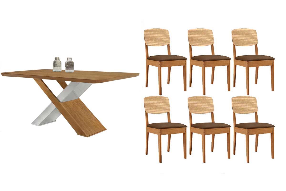 Sala Jantar Mesa Imperatriz Tampo Curvo 180cm+6 Cadeiras Havana - Rufato