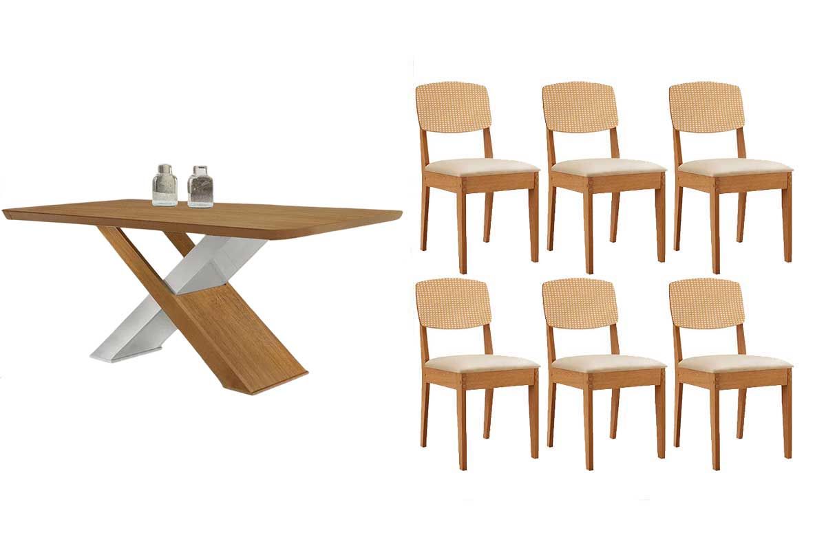 Sala Jantar Mesa Imperatriz Tampo Curvo 180cm+6 Cadeiras Havana - Rufato
