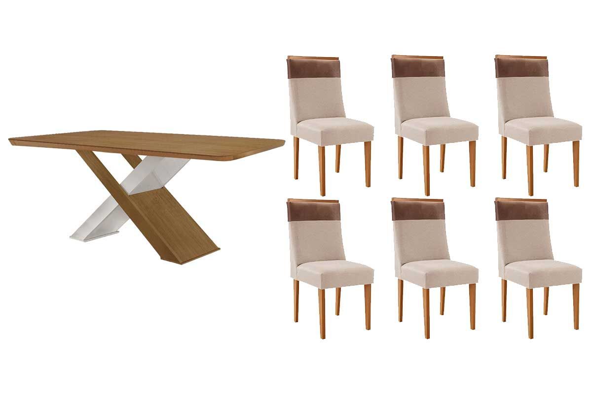 Sala Jantar Mesa Imperatriz Tampo Curvo 180cm+6 Cadeiras Jaspe Madeira - Rufato