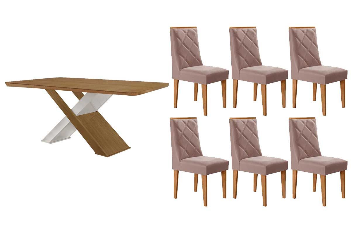 Sala Jantar Mesa Imperatriz Tampo Curvo 180cm+6 Cadeiras Pietá Madeira - Rufato