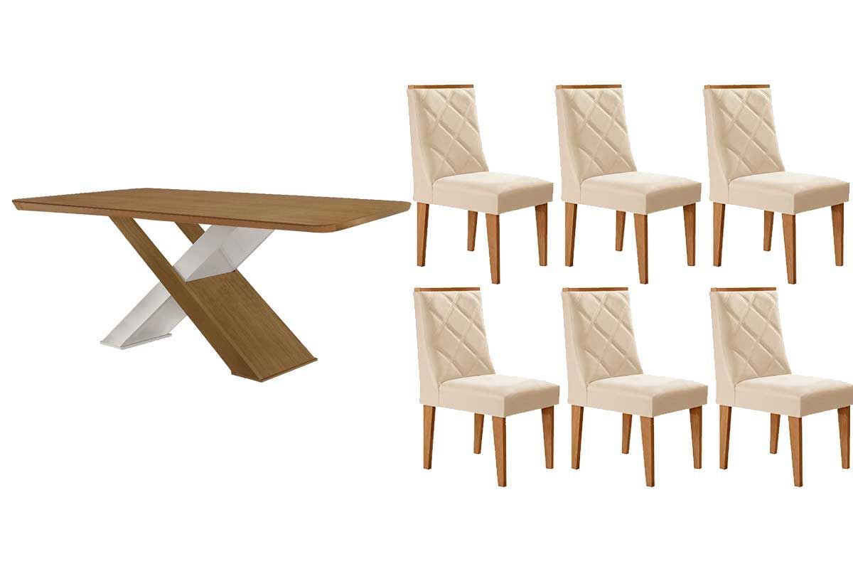 Sala Jantar Mesa Imperatriz Tampo Curvo 180cm+6 Cadeiras Pietá Madeira - Rufato