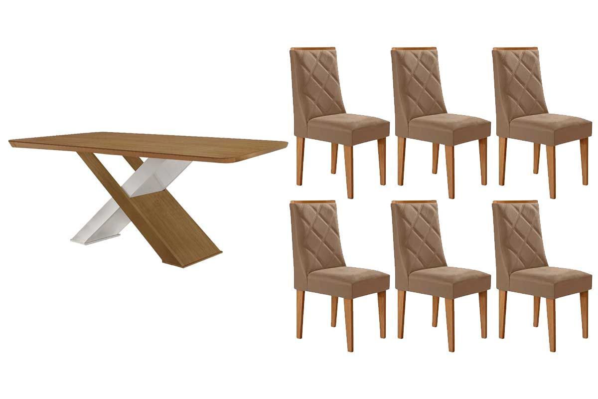 Sala Jantar Mesa Imperatriz Tampo Curvo 180cm+6 Cadeiras Pietá Madeira - Rufato