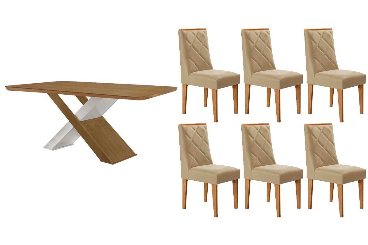 Sala Jantar Mesa Imperatriz Tampo Curvo 180cm+6 Cadeiras Pietá Madeira - Rufato