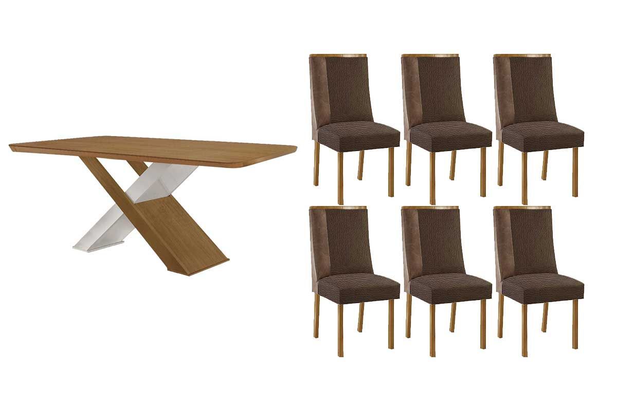 Sala Jantar Mesa Imperatriz Tampo Curvo 180cm+6 Cadeiras Tilia Madeira - Rufato