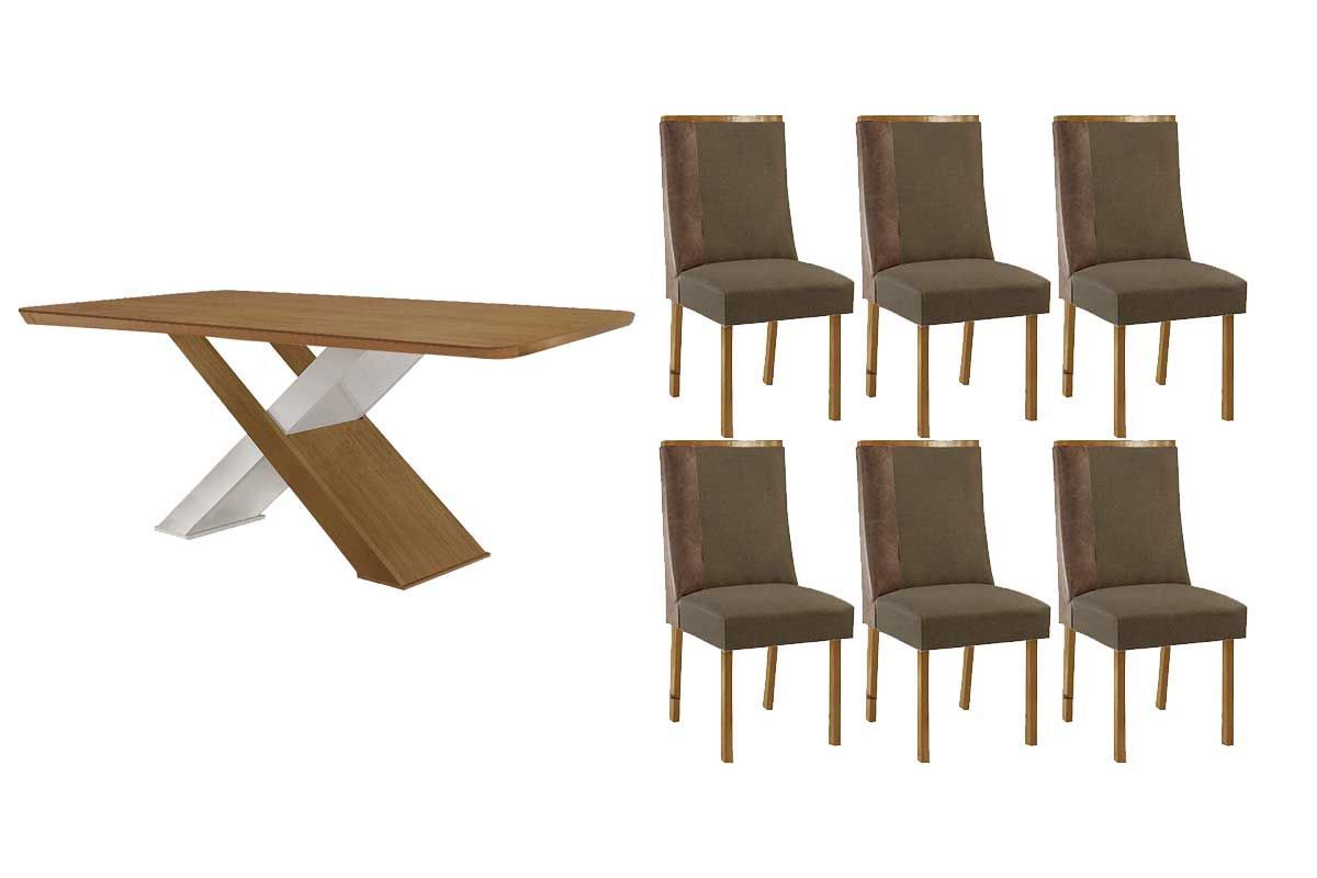 Sala Jantar Mesa Imperatriz Tampo Curvo 180cm+6 Cadeiras Tilia Madeira - Rufato