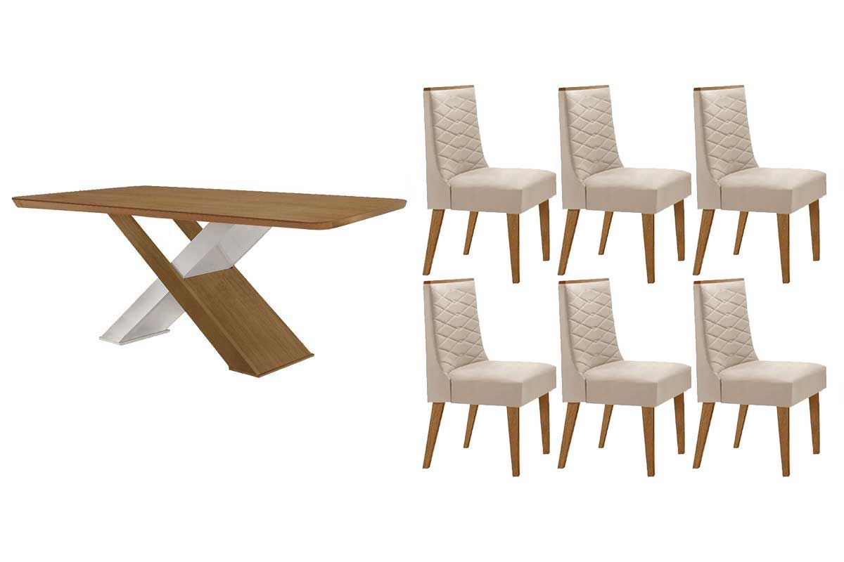 Sala Jantar Mesa Imperatriz Tampo Curvo 180cm+6 Cadeiras Dafne Madeira - Rufato