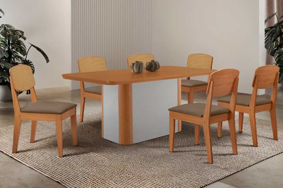 Sala Jantar Mesa Pietá Tampo Curvo 180cm+6 Cadeiras Havana - Rufato