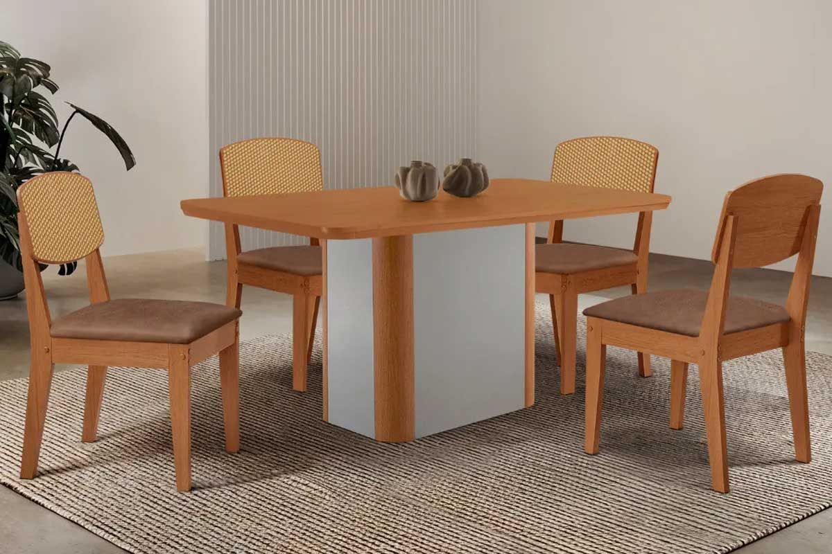 Sala Jantar Mesa Pietá Tampo Curvo 120cm+4 Cadeiras Havana - Rufato