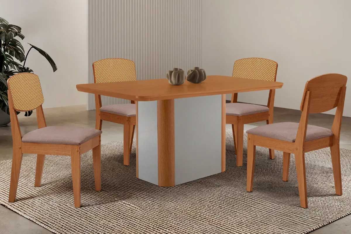Sala Jantar Mesa Pietá Tampo Curvo 120cm+4 Cadeiras Havana - Rufato
