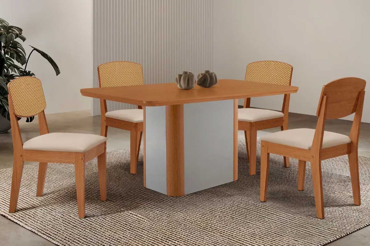 Sala Jantar Mesa Pietá Tampo Curvo 120cm+4 Cadeiras Havana - Rufato