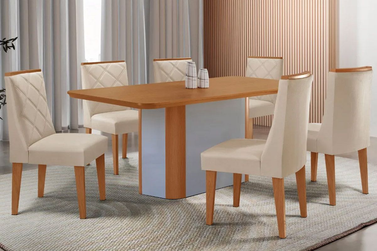 Sala Jantar Mesa Pietá Tampo Curvo 180cm+6 Cadeiras Pietá Madeira - Rufato