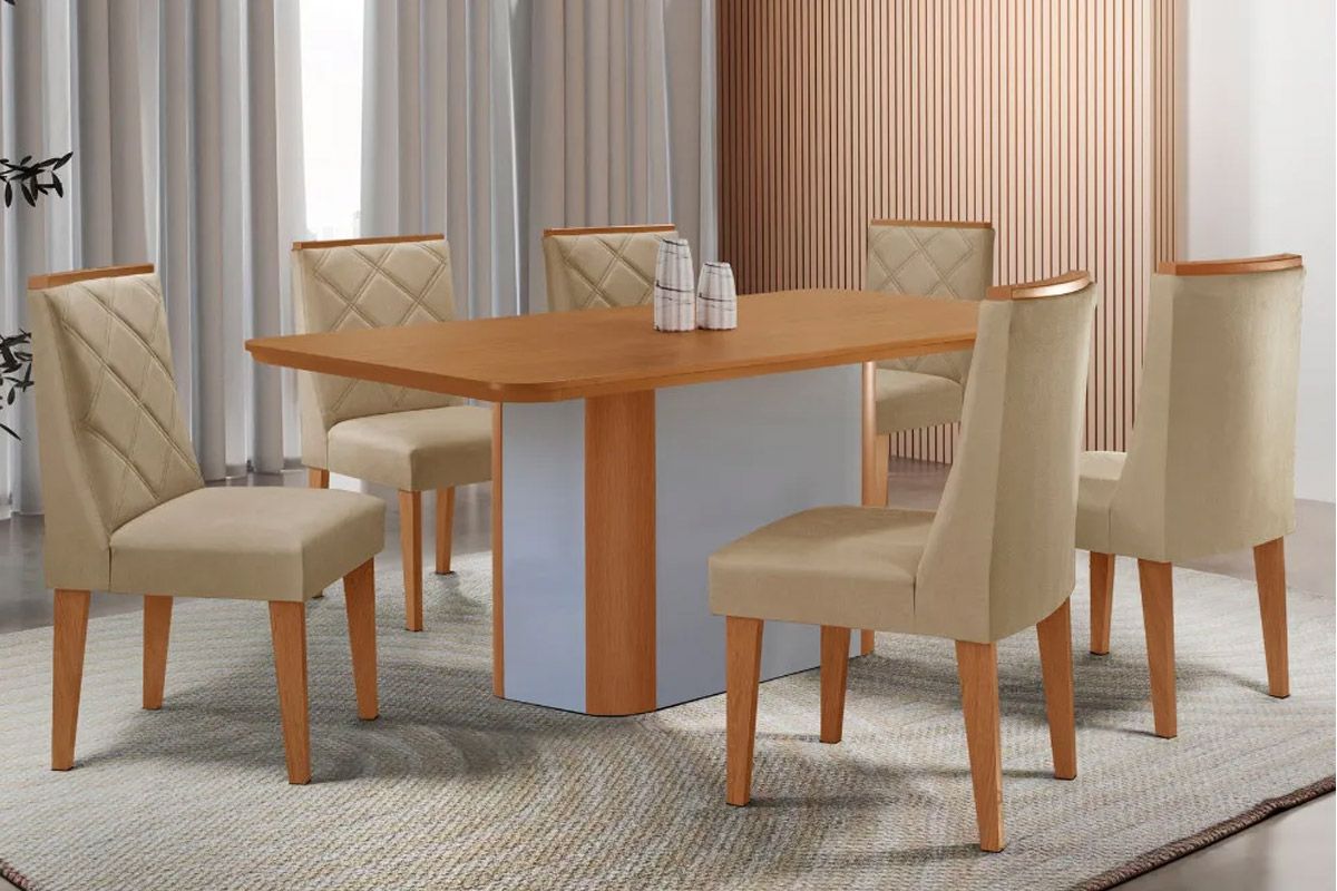 Sala Jantar Mesa Pietá Tampo Curvo 180cm+6 Cadeiras Pietá Madeira - Rufato