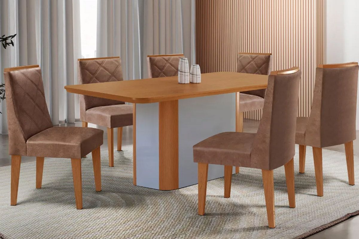 Sala Jantar Mesa Pietá Tampo Curvo 180cm+6 Cadeiras Pietá Madeira - Rufato