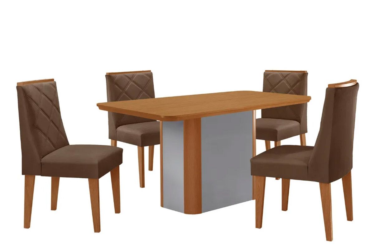 Sala Jantar Mesa Pietá Tampo Curvo 120cm+4 Cadeiras Pietá Madeira - Rufato