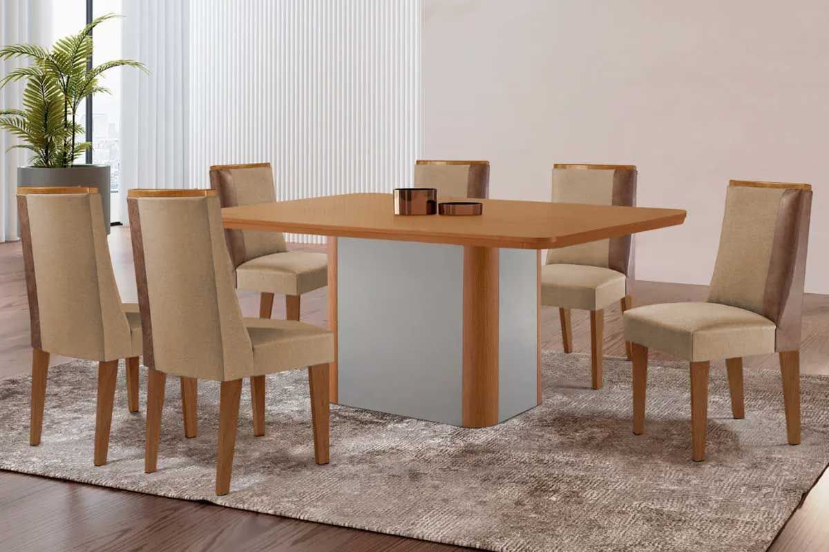 Sala Jantar Mesa Pietá Tampo Curvo 180cm+6 Cadeiras Tilia Madeira - Rufato