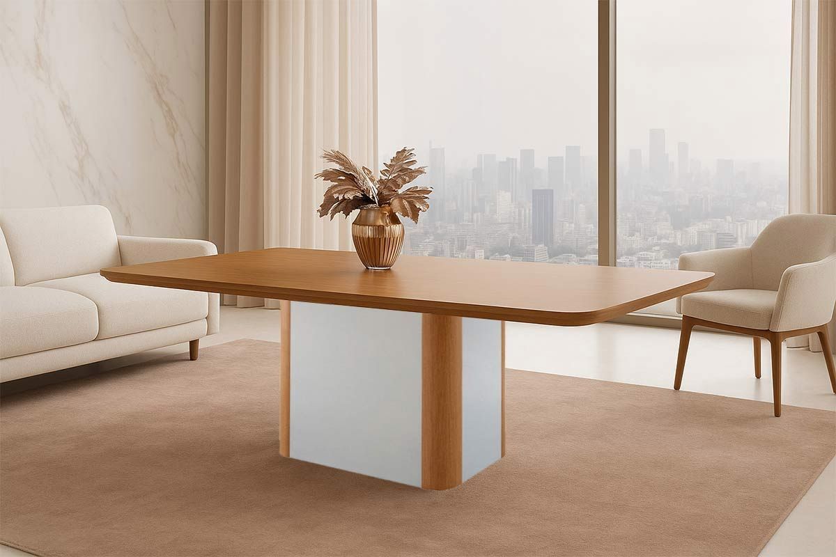 Sala Jantar Mesa Pietá Tampo Curvo 120cm+4 Cadeiras Dafne Madeira - Rufato