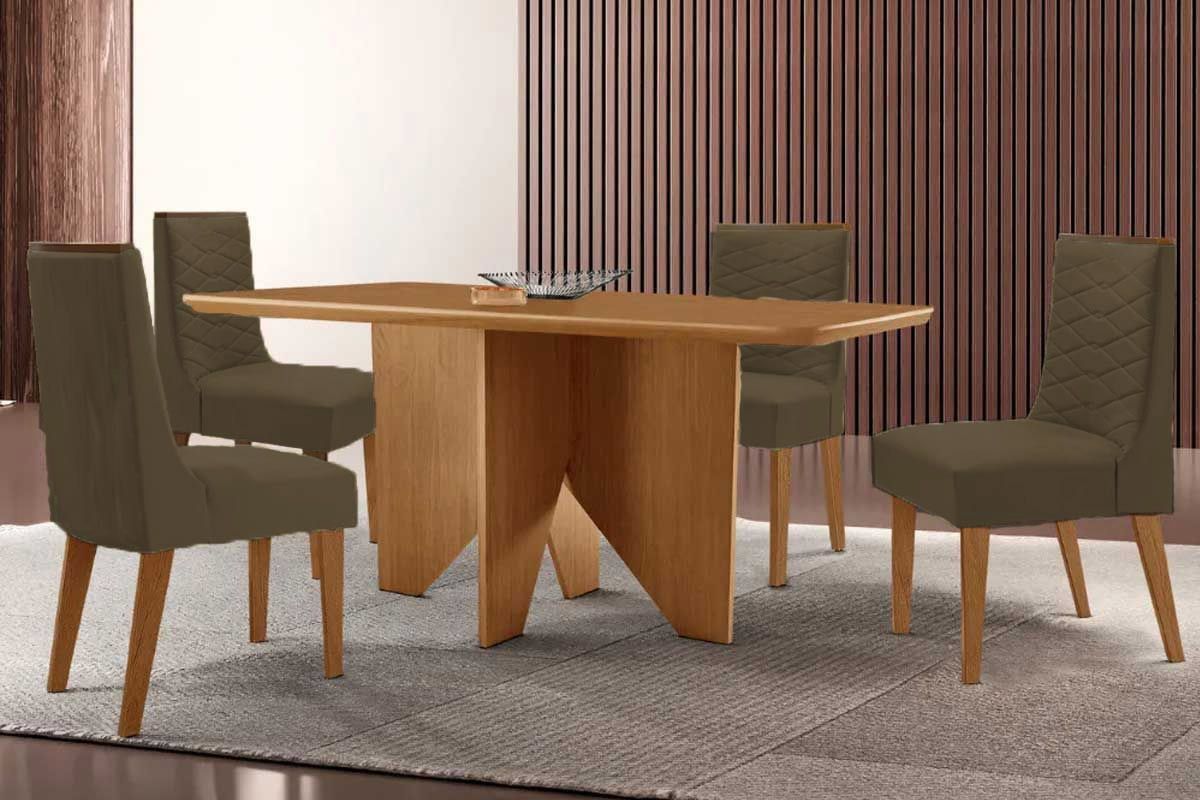 Sala Jantar Mesa Nevada Curvo 120cm + 4 Cadeiras Maldivas Madeira - Rufato