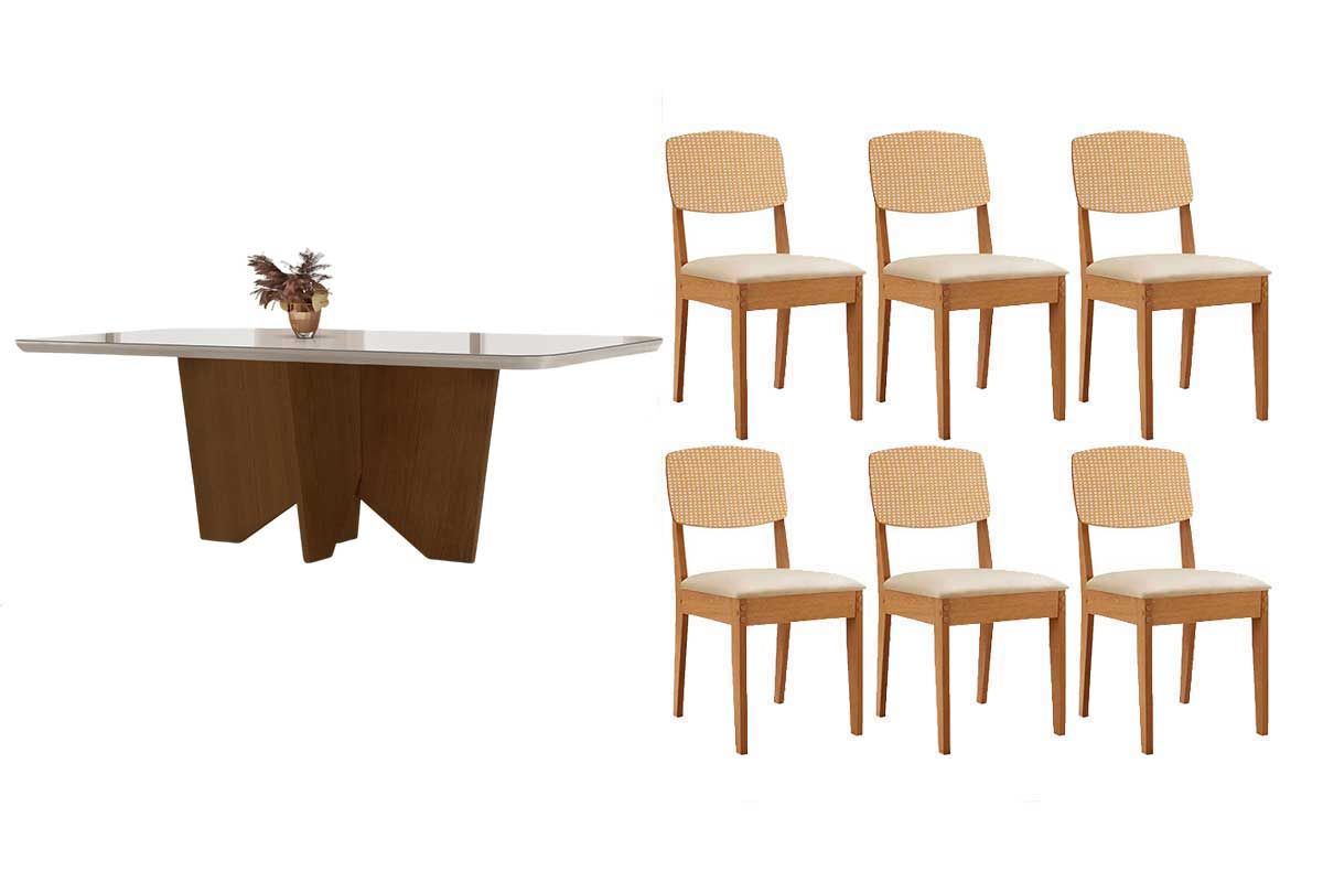 Sala Jantar Mesa Nevada Curvo 180cm + 6 Cadeiras Havana - Rufato