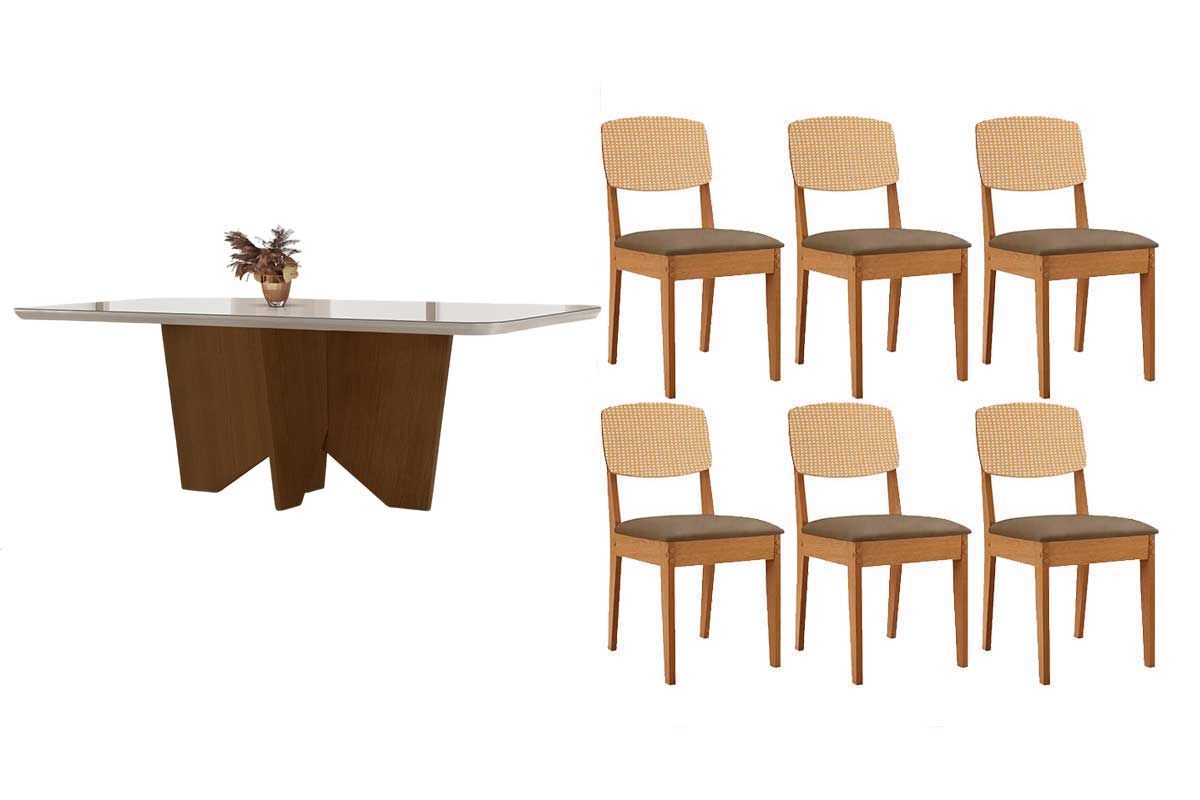 Sala Jantar Mesa Nevada Curvo 180cm + 6 Cadeiras Havana - Rufato