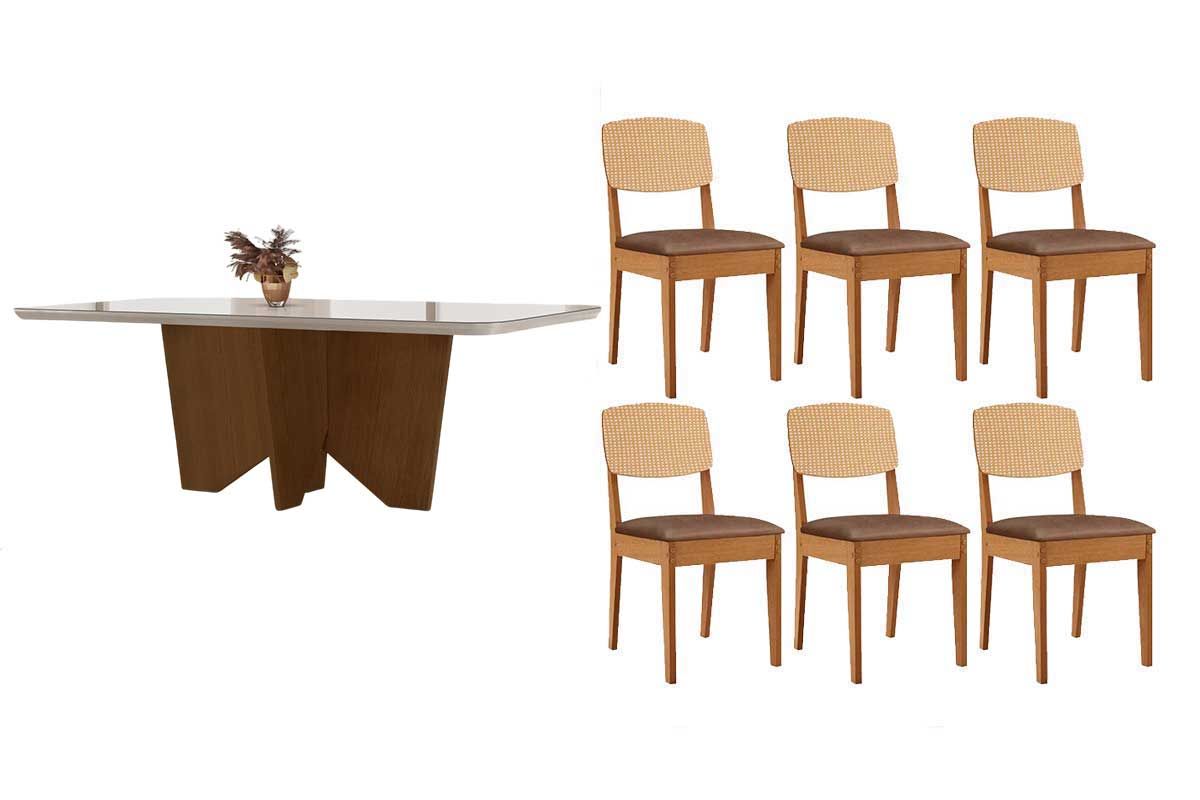 Sala Jantar Mesa Nevada Curvo 180cm + 6 Cadeiras Havana - Rufato