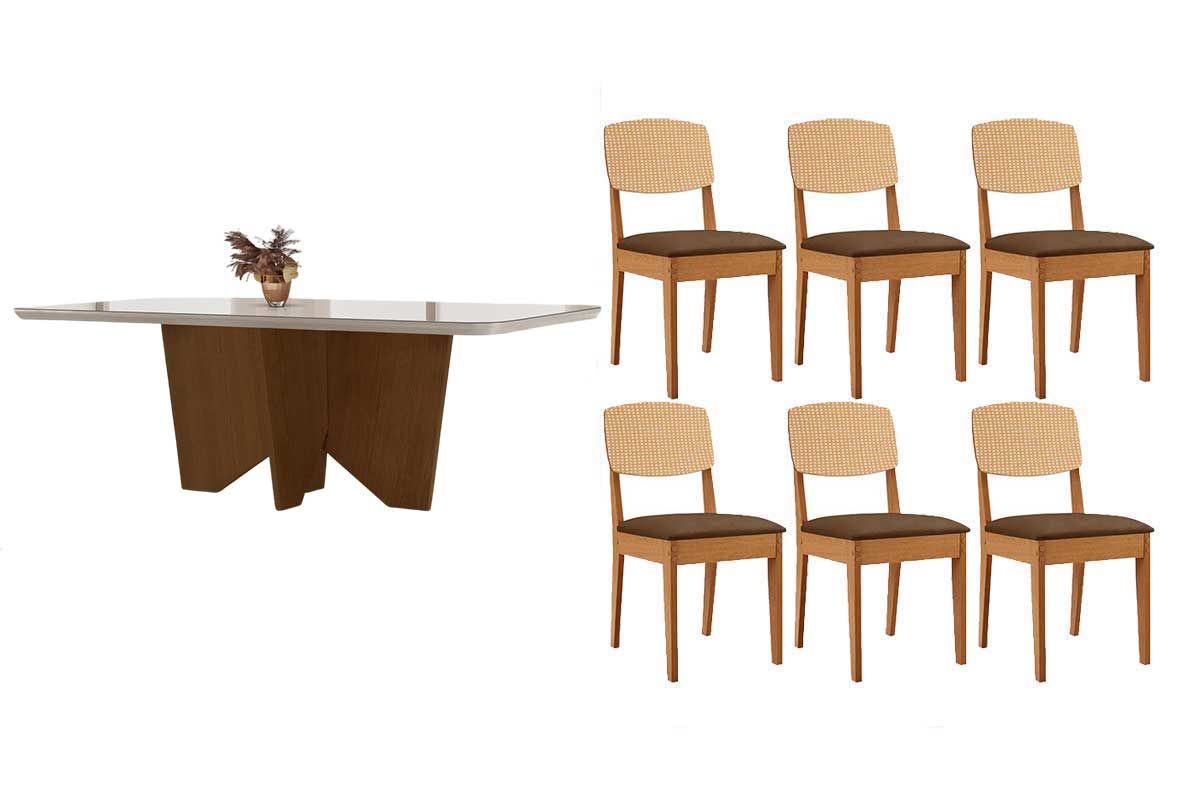 Sala Jantar Mesa Nevada Curvo 180cm + 6 Cadeiras Havana - Rufato