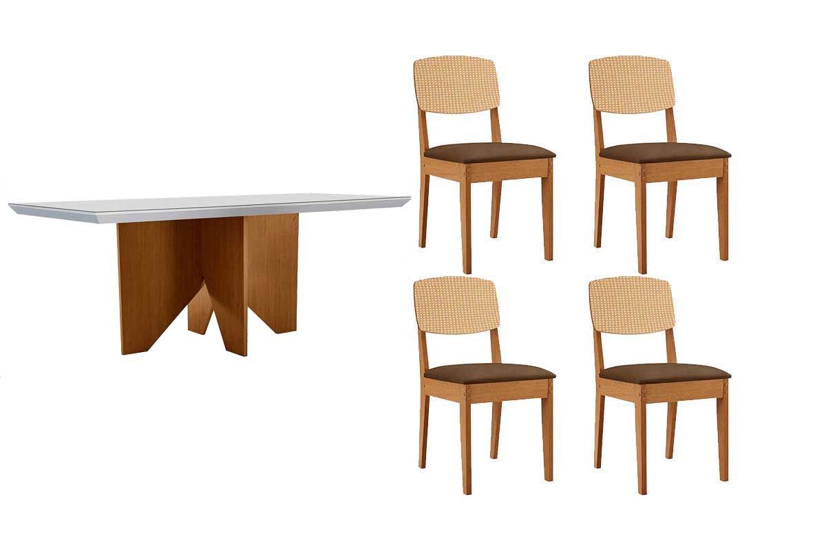Sala Jantar Mesa Nevada Curvo 120cm + 4 Cadeiras Havana - Rufato