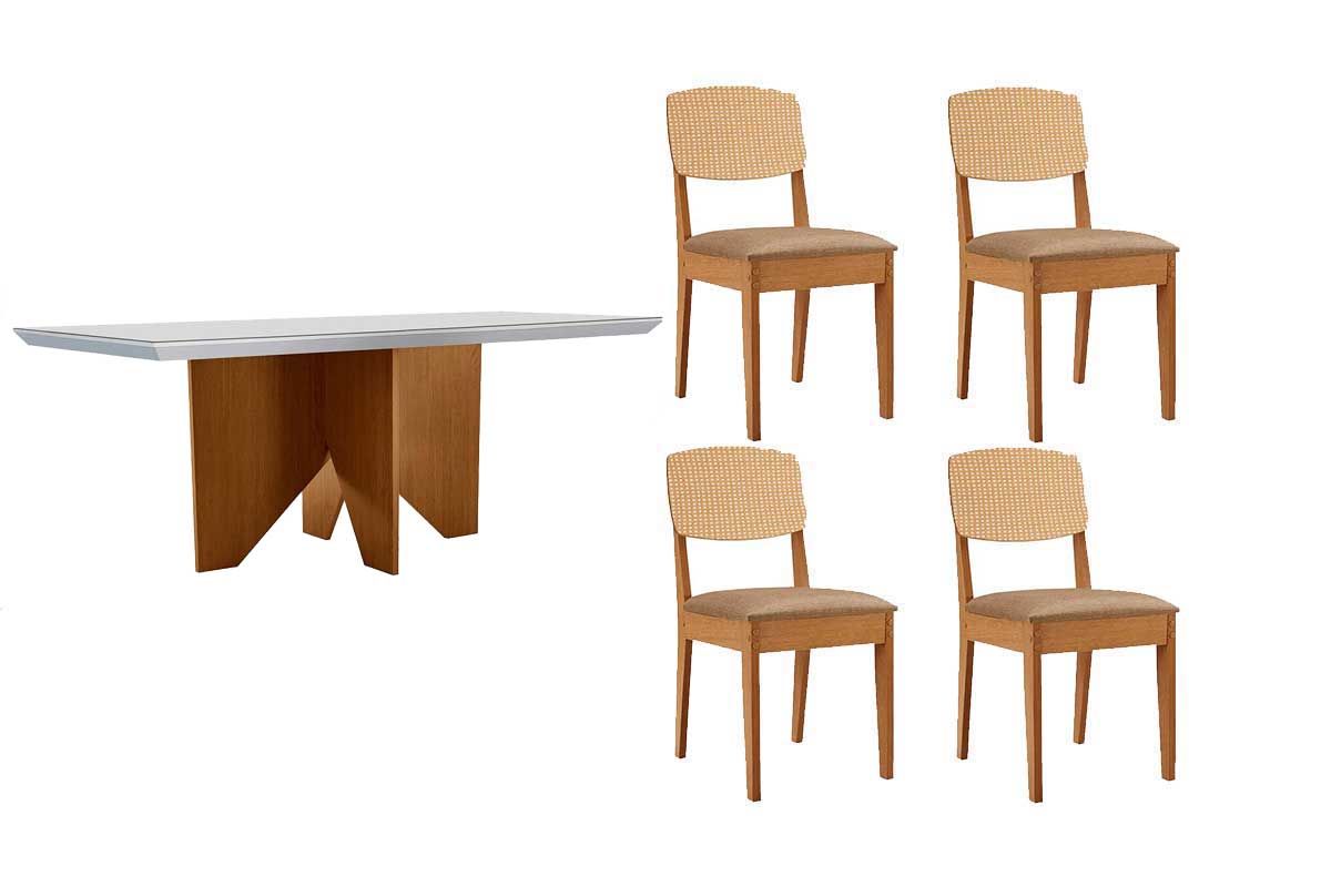 Sala Jantar Mesa Nevada Curvo 120cm + 4 Cadeiras Havana - Rufato